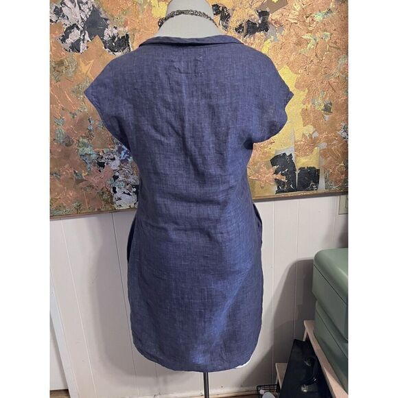 Malvin Hamburg Medium Lagenlook 100% Linen Mini Dress Blue Scoop Neck Pockets - Picture 4 of 7